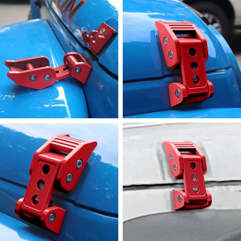 Brangstak Stainless Steel Latch Hood Capture Kit for 2007-2018 Jeep Wrangler JK JKU and 2018-2022 Jeep Wrangler JLJLU Gladiator 2-Door and 4-Door (red) - Image 2